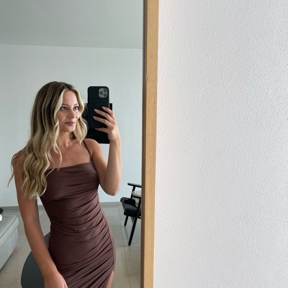 Elegant Brown Women's Asymmetrical Dress